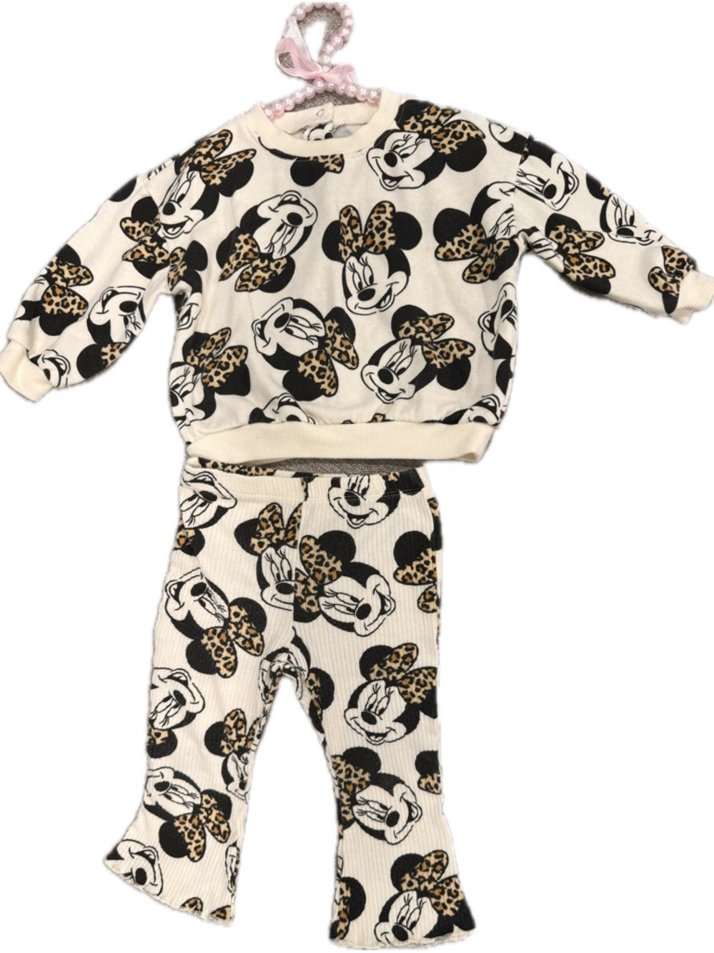 Disney Cream and Black Minnie Mouse Leopard Bow Set 18M